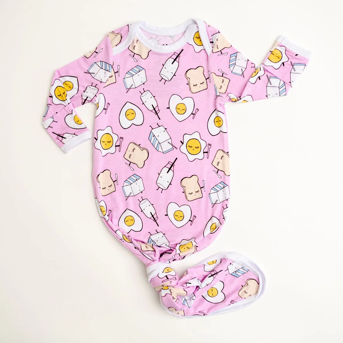 Pink Breakfast Buddies Bamboo Viscose Infant Knotted Gown | Little Sleepies