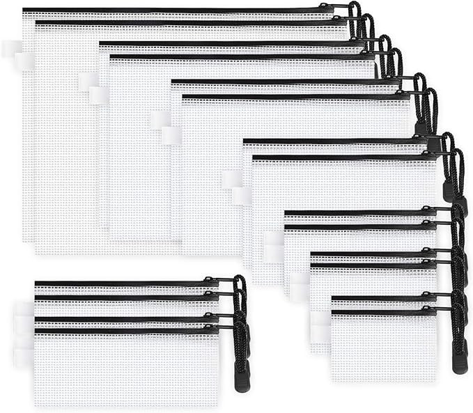 JARLINK 18 Pack 8 Sizes Zipper Mesh Pouch, Waterproof Zipper File Bags Document Pouch Multipurpos... | Amazon (US)
