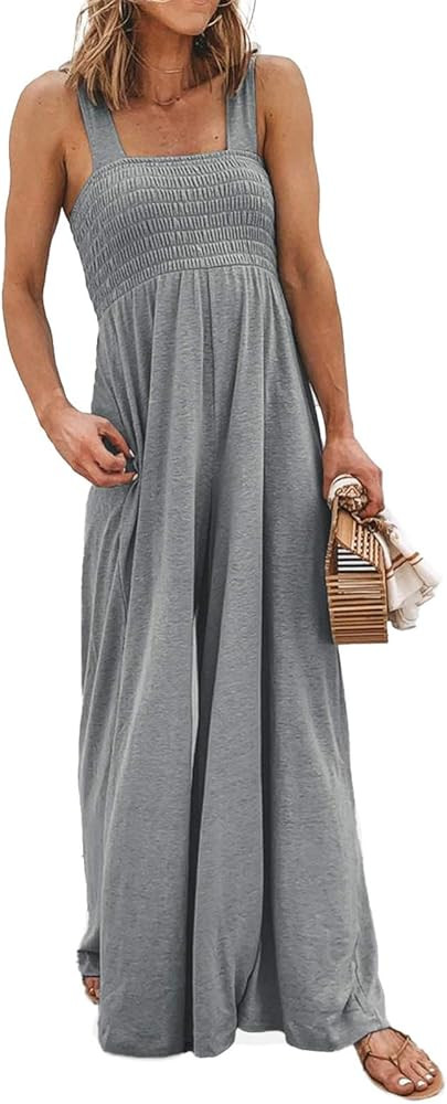 Dokotoo Women's Loose Sleeveless Jumpsuits Adjustable Spaghetti Strap Stretchy Long Pant Romper J... | Amazon (US)