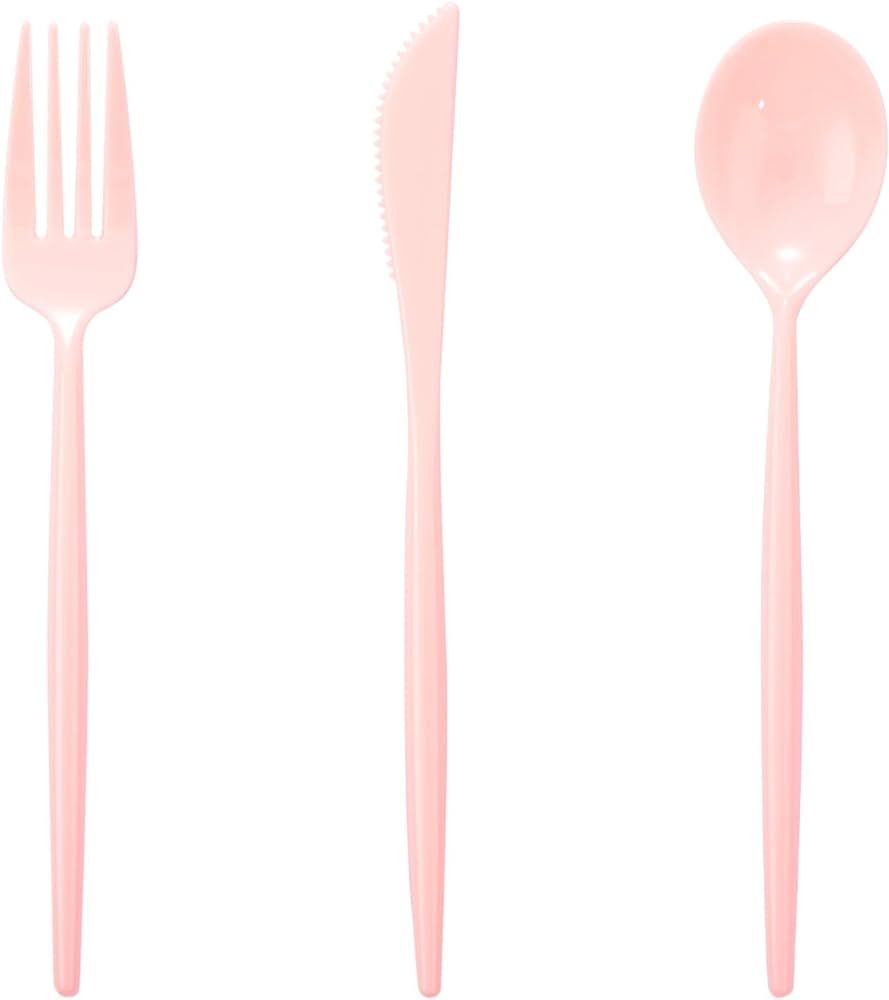 Supernal 180pcs Pink Plastic Silverware Plastic Silverware Heavy Duty Pink Party Plastic Cutlery ... | Amazon (US)