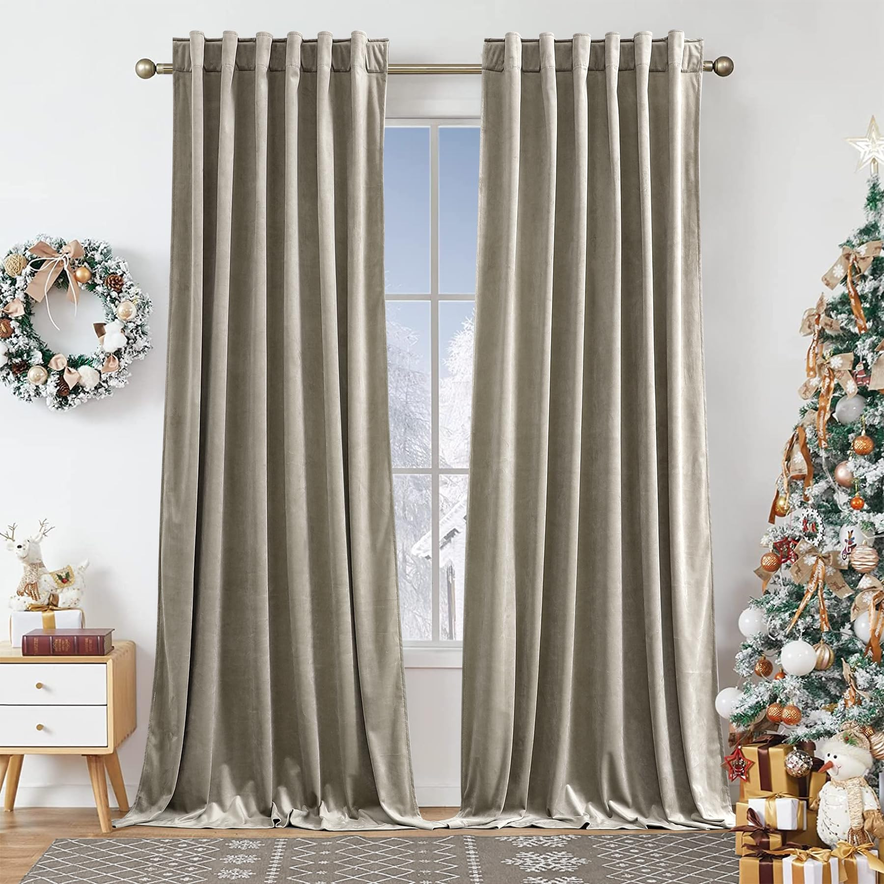 Dchola Beige Velvet Curtains for Bedroom Window with Back Tab, Super Soft Vintage Luxury Heavy Dr... | Amazon (US)