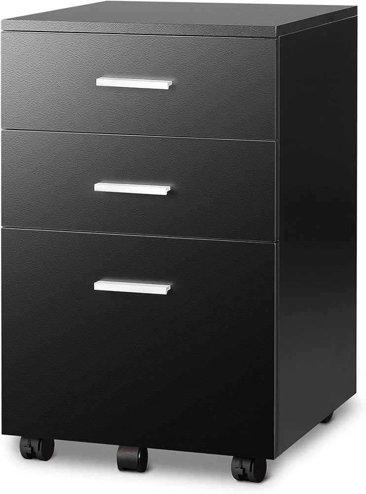 DEVAISE 3 Drawer Wood Mobile File Cabinet, Rolling Filing Cabinet for Letter/A4 Size, Black | Amazon (US)
