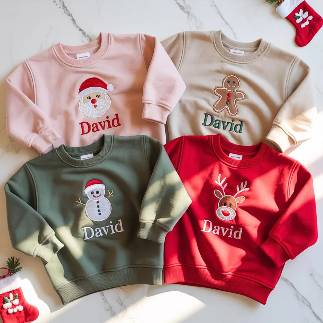 Personalized Christmas Embroidered Kid's Sweatshirt, Xmas Matching Sweater | Etsy (US)