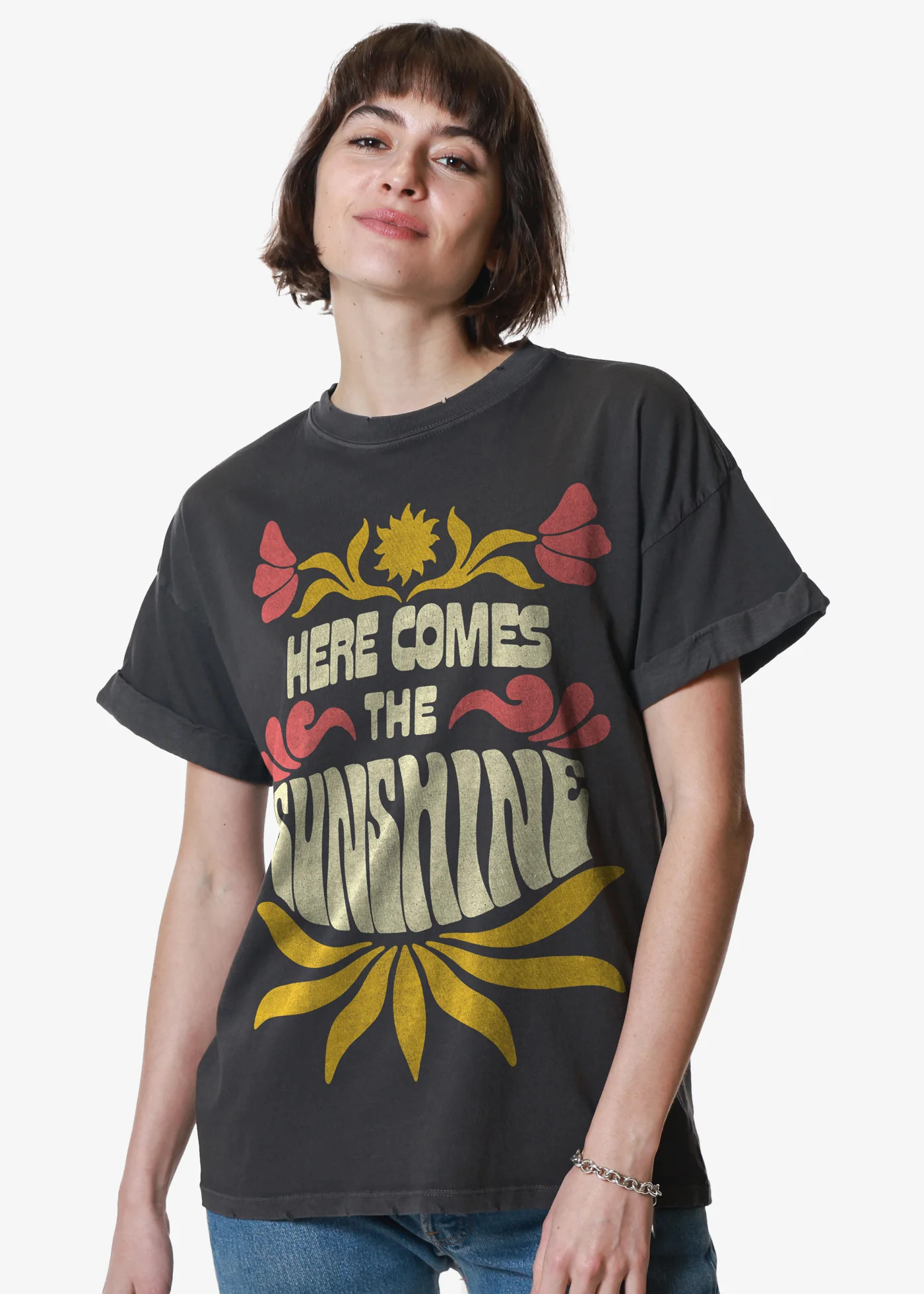 Here Comes the Sunshine Vintage Black Boyfriend Tee | Girl Dangerous