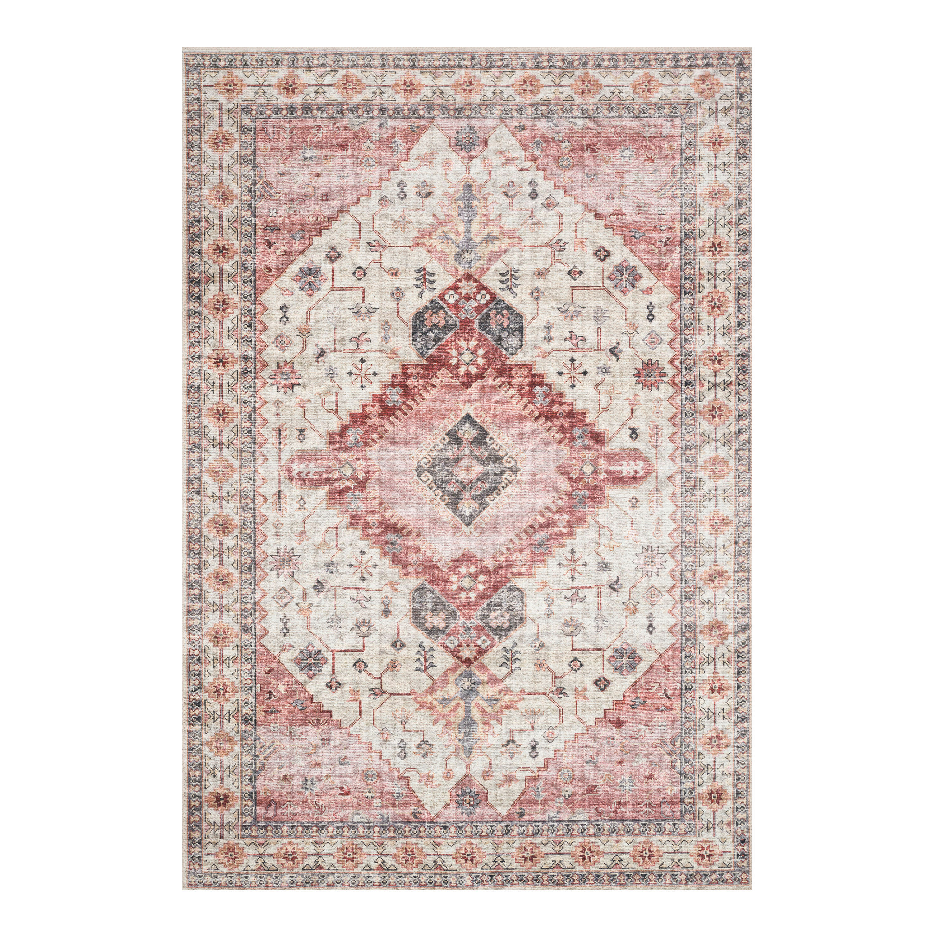 Patmos Ivory and Berry Distressed Persian Style Area Rug | World Market