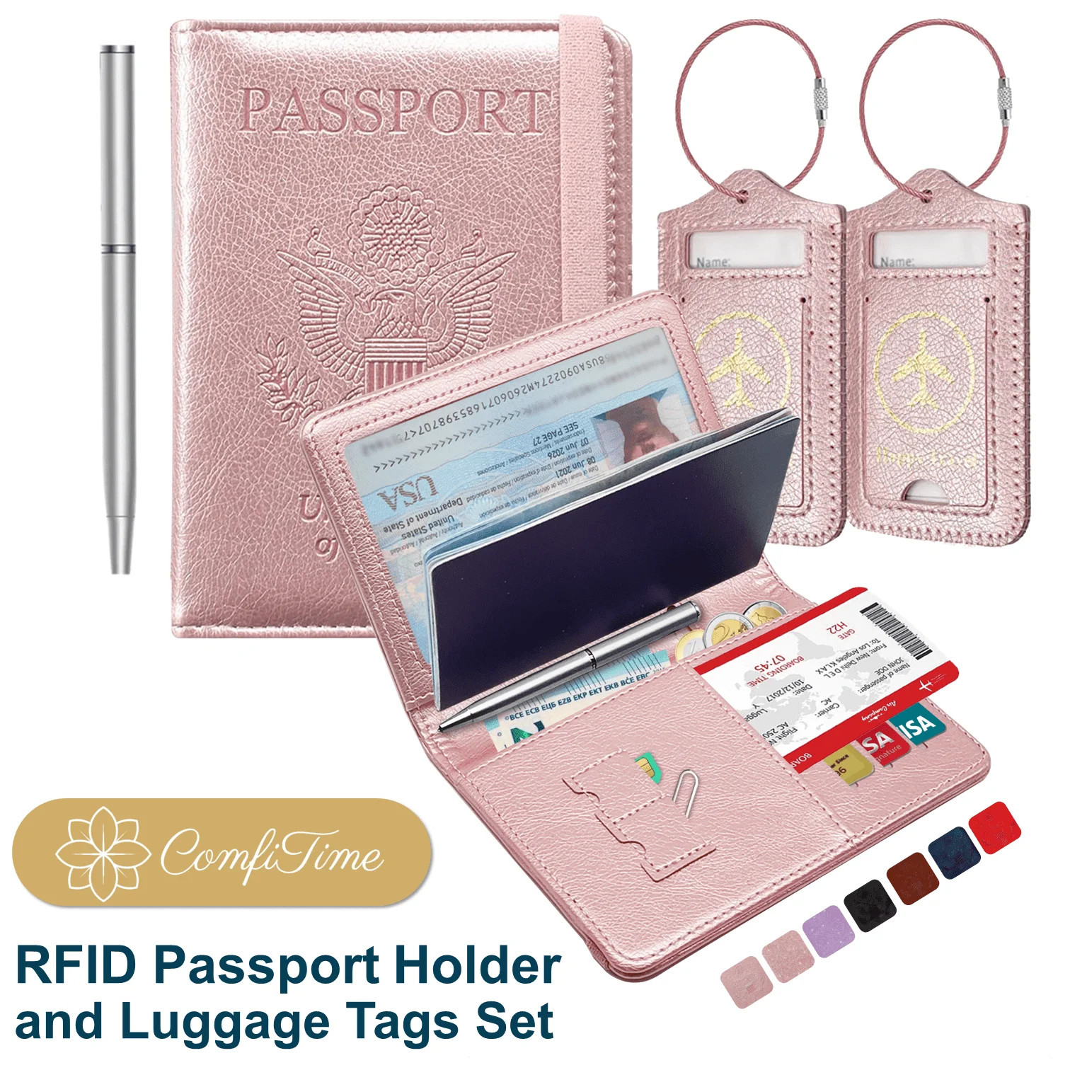 ComfiTime Passport Holder and Luggage Tags Set – RFID Passport Wallet/Cover with Vaccine Card H... | Walmart (US)
