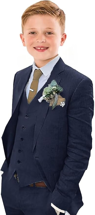 Boys Linen Suit Slim Fit 3 Piece Summer Beach Wedding Light Weight Suit Kids Linen Suit Jacket Ve... | Amazon (US)