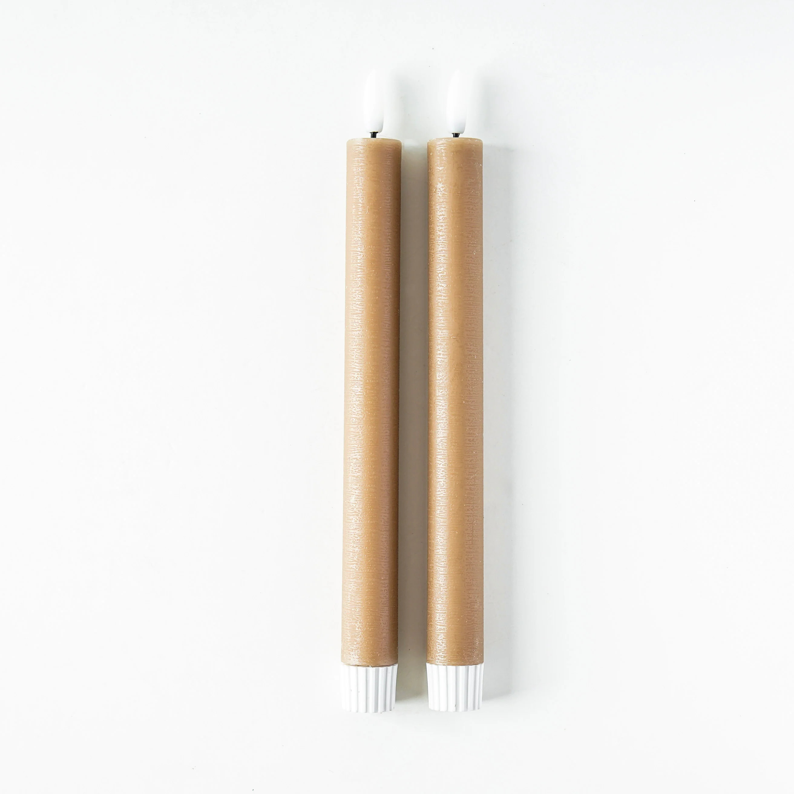 Textured Taupe Flameless Taper Candle | Set of 2 | MJHome