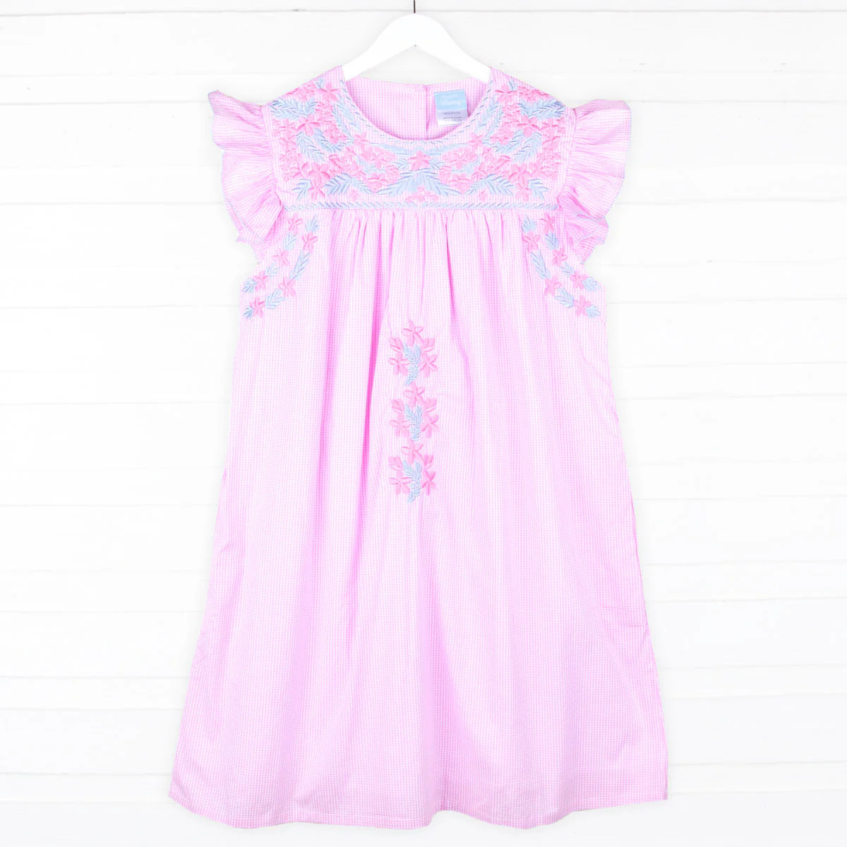 Fiesta Pink Gingham Embroidered Women's Dress | Classic Whimsy