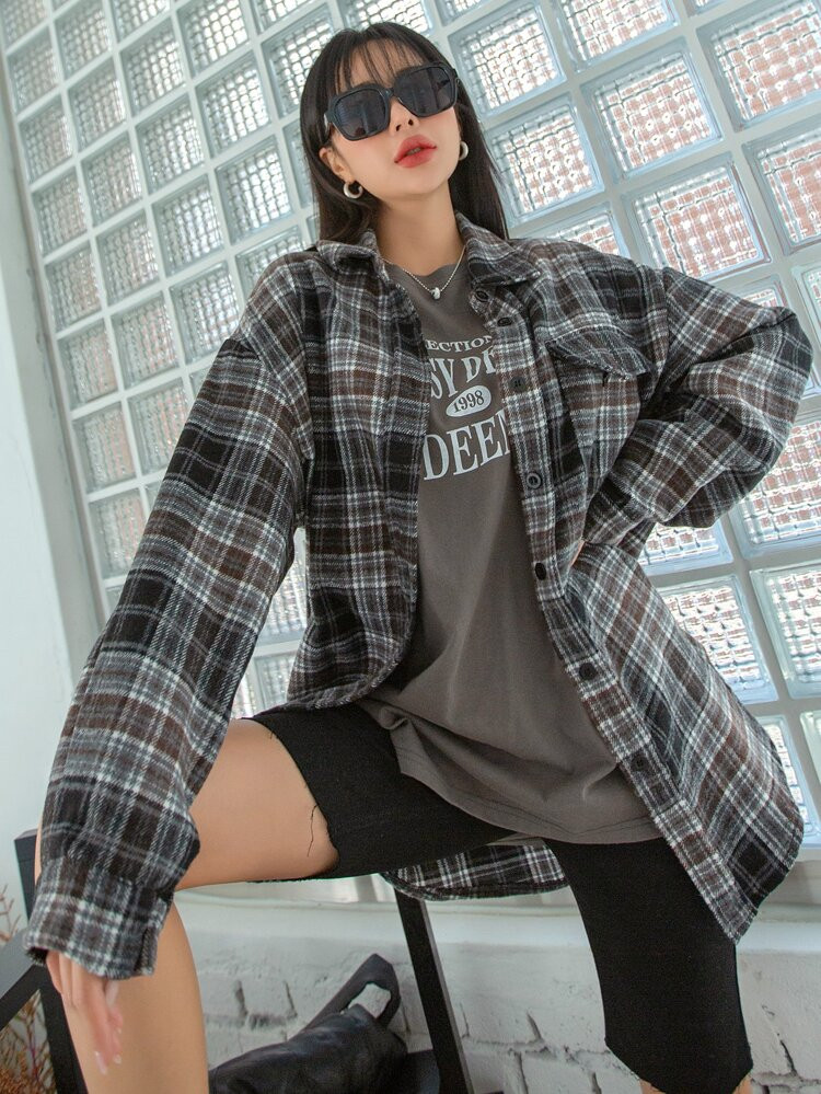 DAZY Plaid Print Drop Shoulder Shirt | SHEIN