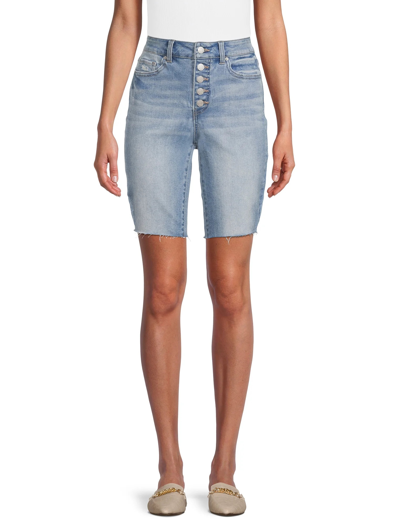 Time and Tru Women's High Rise Button Fly Denim Bermuda Short | Walmart (US)