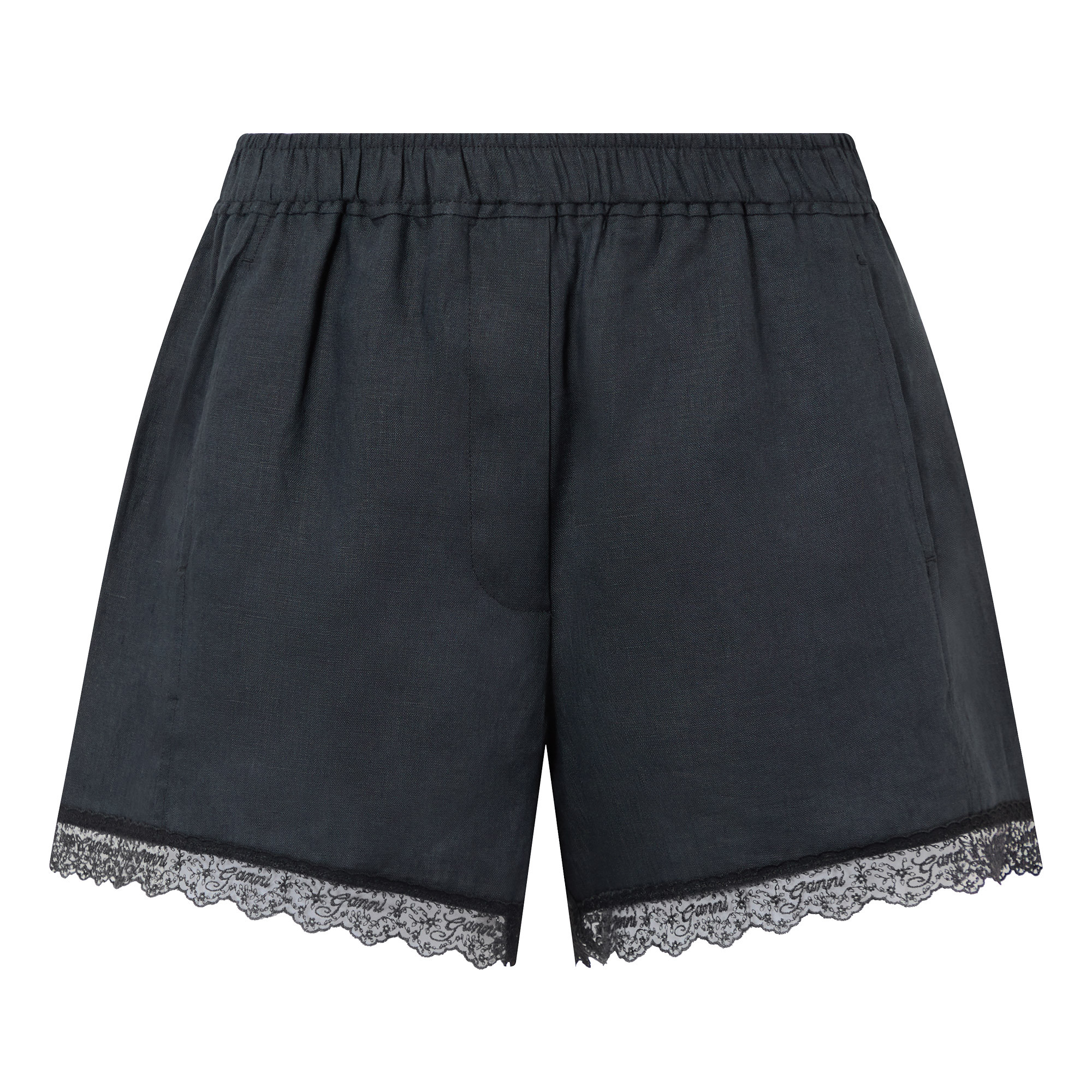GANNI Lace-Trim Linen Shorts - Black | Brown Thomas (IE)