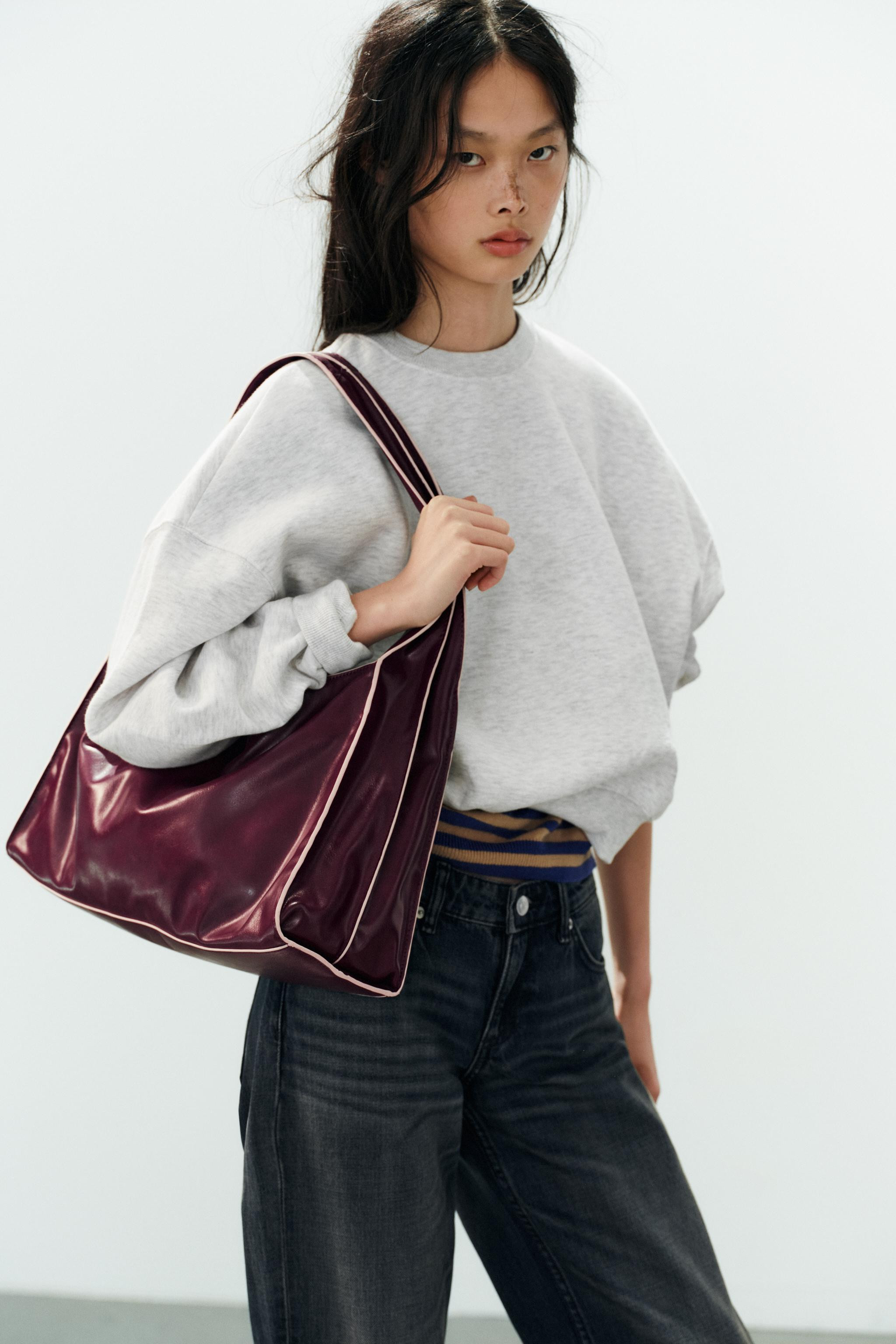 CONTRAST TOPSTITCHED SHOPPER BAG | Zara US