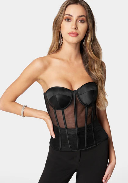 Sheer Lace Up Corset | Bebe