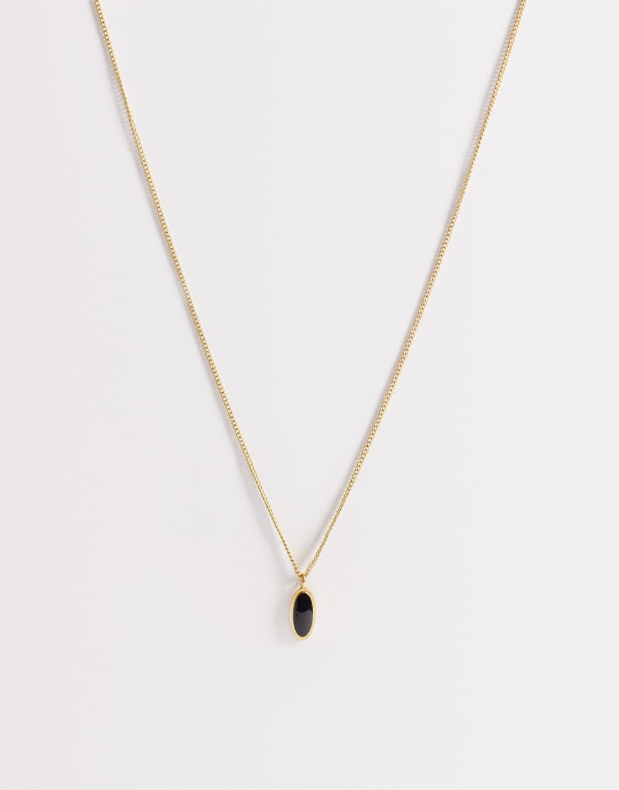 ASOS DESIGN waterproof stainless steel oval black stone pendant necklace in gold | ASOS (Global)