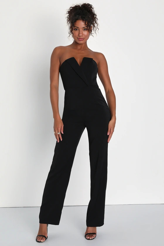 Striking Attitude Black Strapless Surplice Jumpsuit | Lulus (US)