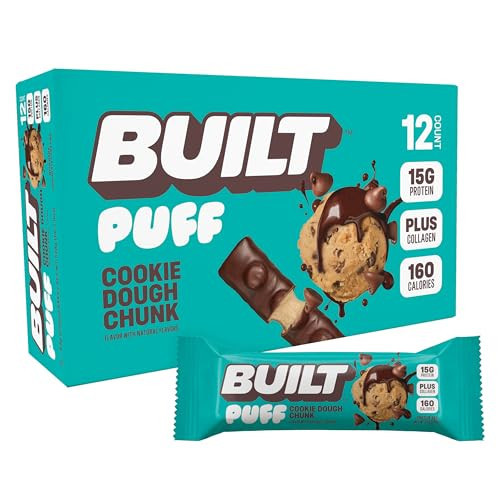 BUILT Puff Protein Bars, Cookie Dough Chunk, 15g Protein - 12 Count | Amazon (US)