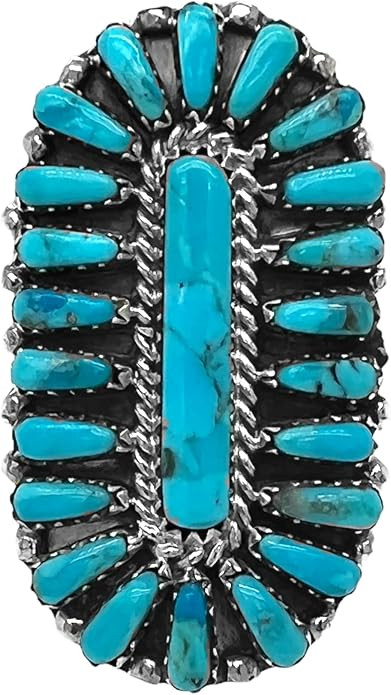 Amazon.com: Genuine Sleeping Beauty Turquoise Statement Ring, Sterling Silver, Authentic Navajo N... | Amazon (US)