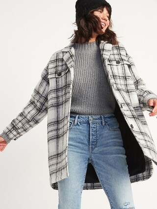 Oversized Soft-Brushed Plaid Long Shirt Jacket for Women | Old Navy (US)