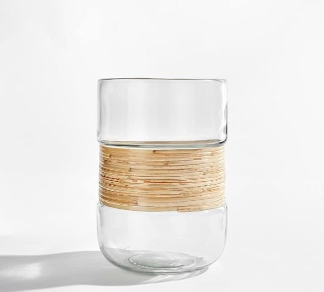 Palm Woven Rattan and Glass Candle Holders (Small - 7"x10") | Amazon (US)