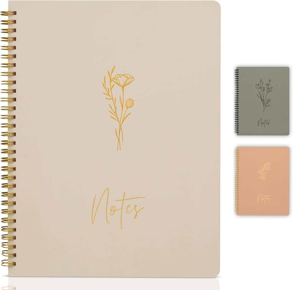 Aesthetic Spiral Notebook Journal For Women - Cute Beige 10.5" x 8.5" College Ruled Notebook With... | Amazon (US)