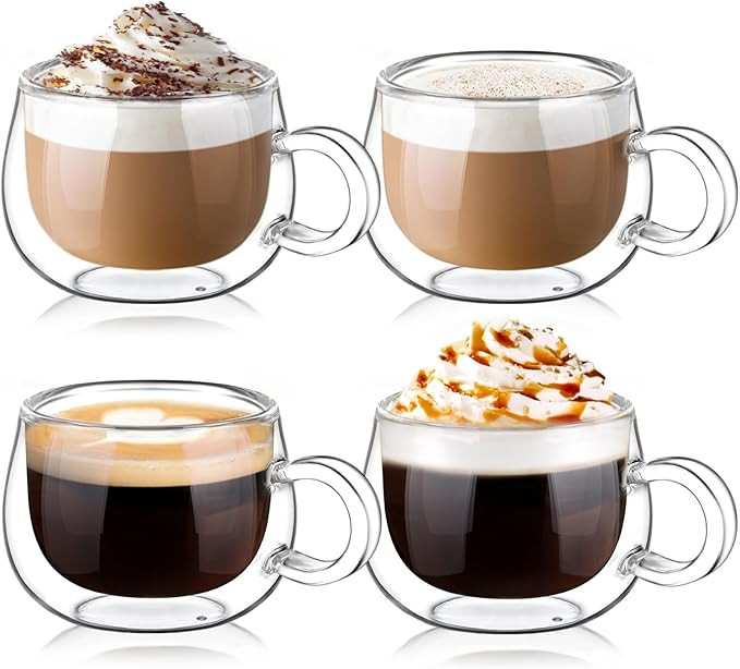glastal Espresso Cup Set of 4, 4 Oz (full capacity) Double Wall Glasses Espresso Coffee Glass Cup... | Amazon (US)
