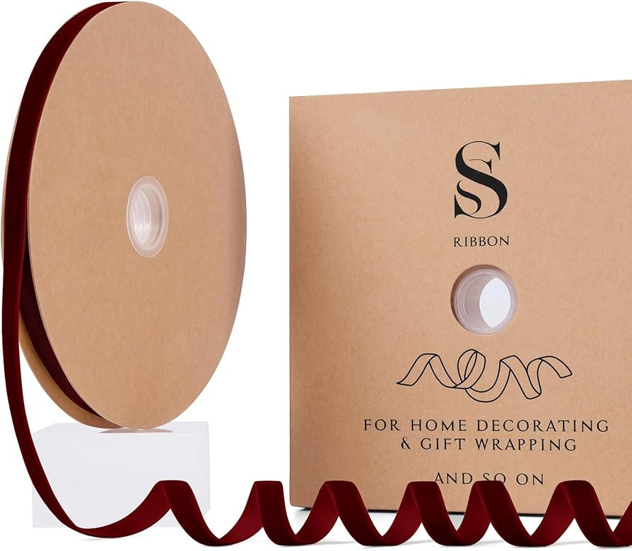 Burgundy Christmas Velvet Ribbon for Tree, Gift Wrapping, Flower Bouquet, Wreath Decorations, Bow... | Amazon (US)