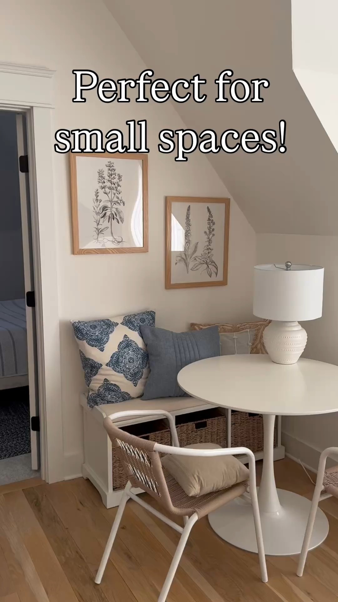 This set up is perfect for a small space! Wanted to share it because the bench that I used is actually perfect to put in an entryway as well if you need some extra storage or a place to sit to put on your shoes! Gotta love good and functional storage options!