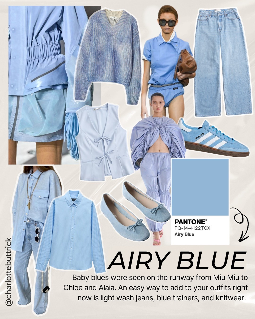 Fashion colour trends 2025 - Pantone color trends - airy blue - blue adidas handball Spezial - blue ballet flats - blue jeans - Abercrombie jeans - blue shirt - Zara - Sezane - Arket - mint velvet - Joseph 

#LTKuk #LTKFashionMonth #LTKspring
