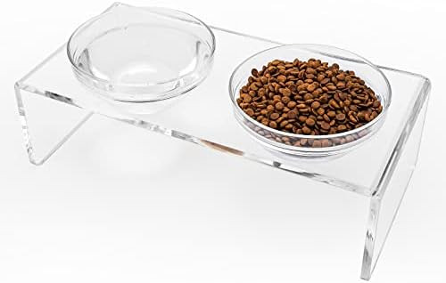 Acrylic Elevated Dog Cat Bowls Pet Feeder Double Bowl Raised Stand Comes with 2 Removable Glass B... | Amazon (US)