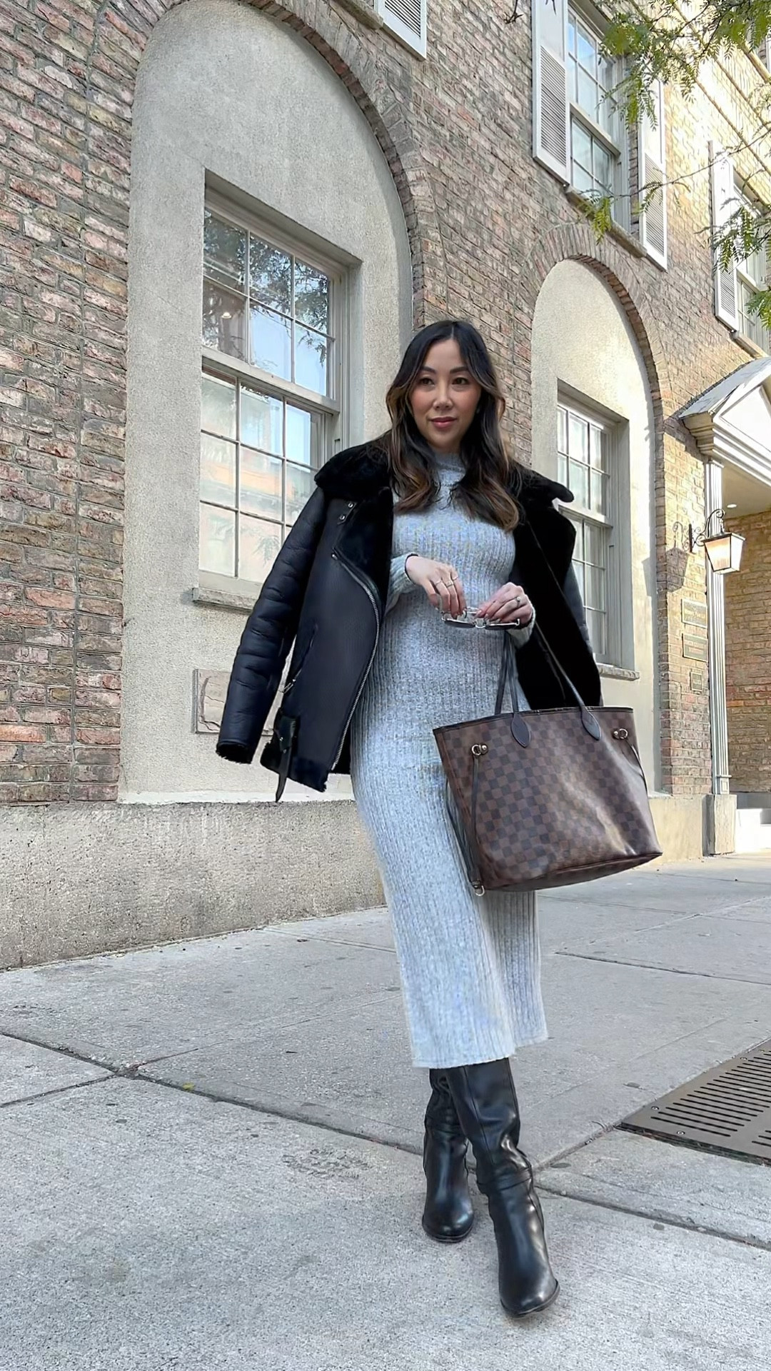 Day at the office 👩🏻‍💻 A cozy fall workwear look with a sweater dress and shearling coat. It’s sweater dresses from here on out being 18 weeks pregnant! 🤰🏻 

#LTKworkwear #LTKbump #LTKstyletip