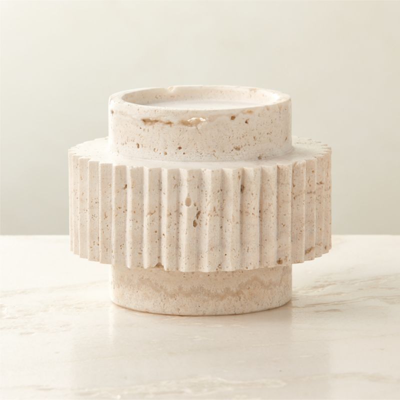 Tycho White Travertine Taper Candle Holder Small + Reviews | CB2 | CB2