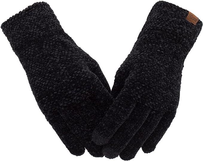 Women's Winter Touch Screen Gloves Chenille Warm Cable Knit 3 Touchscreen Fingers Texting Elastic... | Amazon (US)