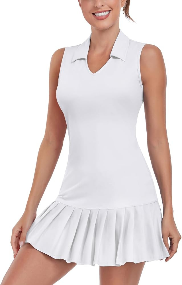 WOWENY Tennis Dress Golf Dresses for Women Pleated with Shorts and Pockets Sleeveless V Neck Work... | Amazon (US)