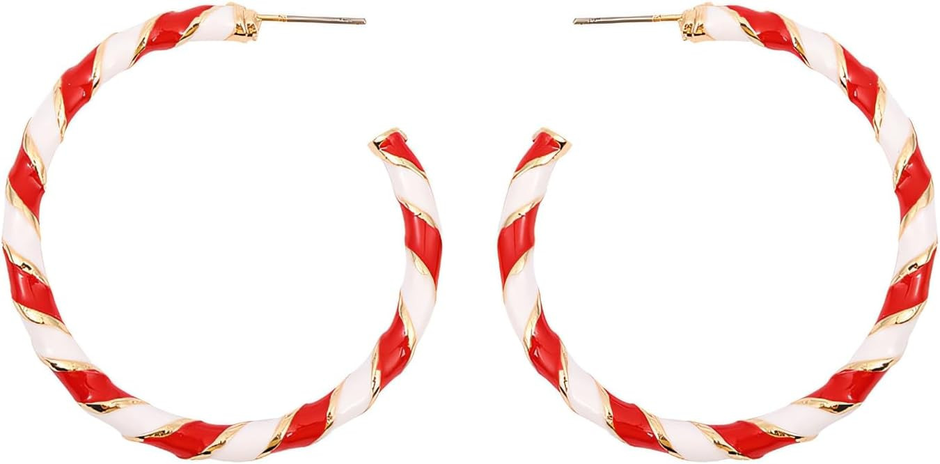 Christmas Candy Cane Earrings for Women Candy Cane Hoop Earrings Red White Twisted Hoop Earrings ... | Amazon (US)