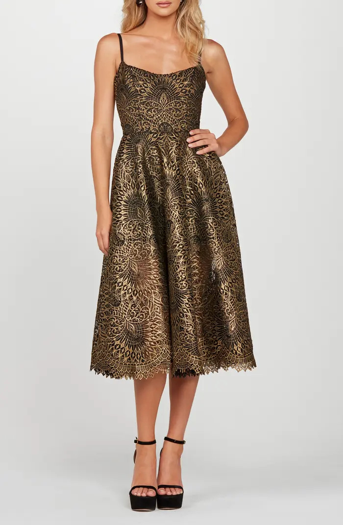 Taylor Metallic Lace Midi Cocktail Dress | Nordstrom
