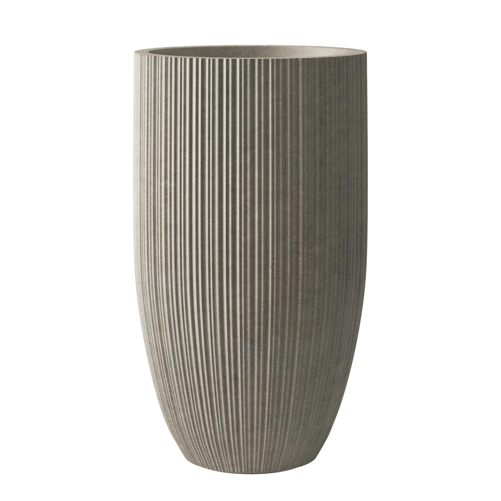 24 Inch Tall Concrete Planter, Large Garden Pot with Drainage Hole for Outdoor and Indoor Use on Patio or Porch, Sculpted Earthy Yellow | Amazon (US)