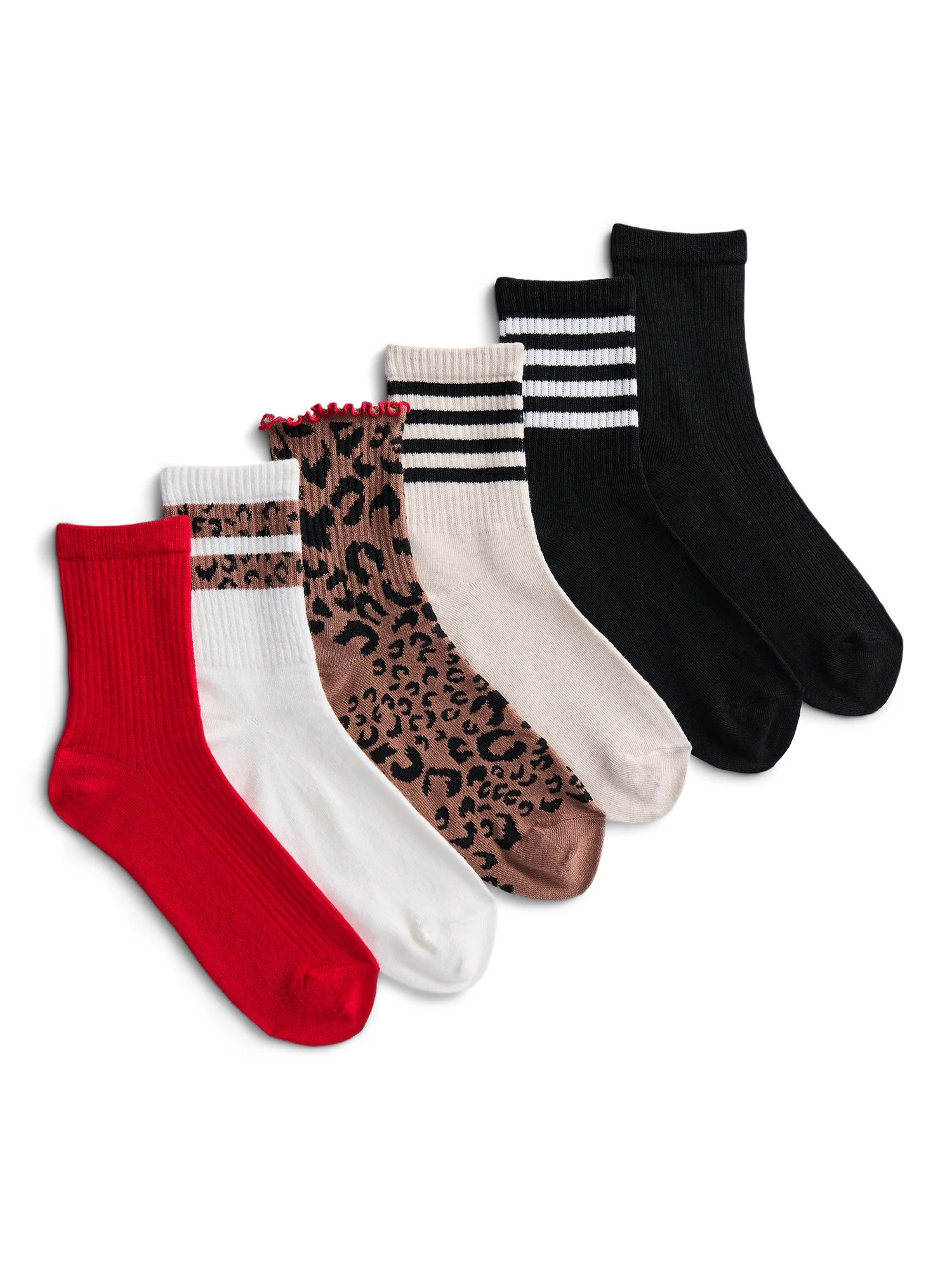 No Boundaries Lettuce Edge Mid Crew Socks, 6-Pack, Women's, Shoe Sizes 4-10 | Walmart (US)