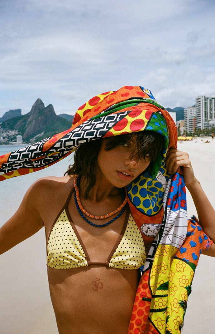 Women's Yellow Polka Dot Piper Binded Triangle Bikini Top - Size XS | PacSun
