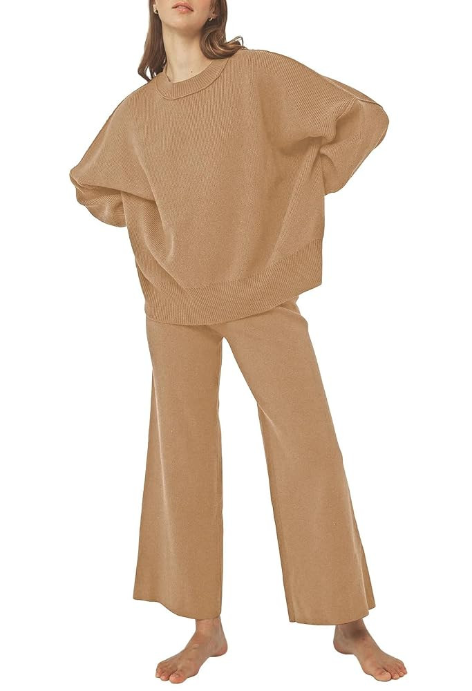 Pink Queen Women's 2 Piece Outfits Sweater Sets Knit Pullover Tops And Wide Leg Pants Loose Track... | Amazon (US)