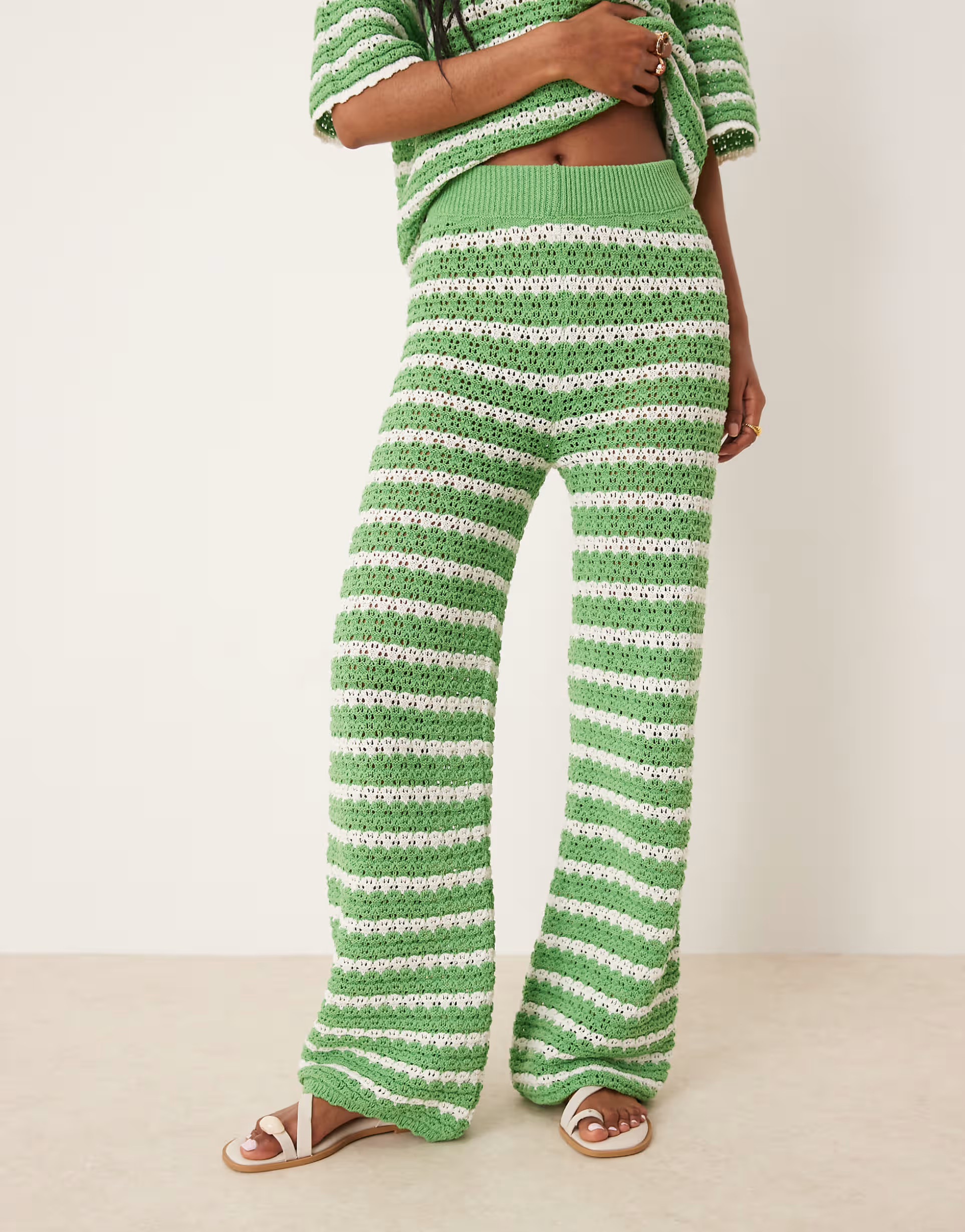 ASOS DESIGN knit stitch wide leg pants in stripes - part of a set | ASOS | ASOS (Global)