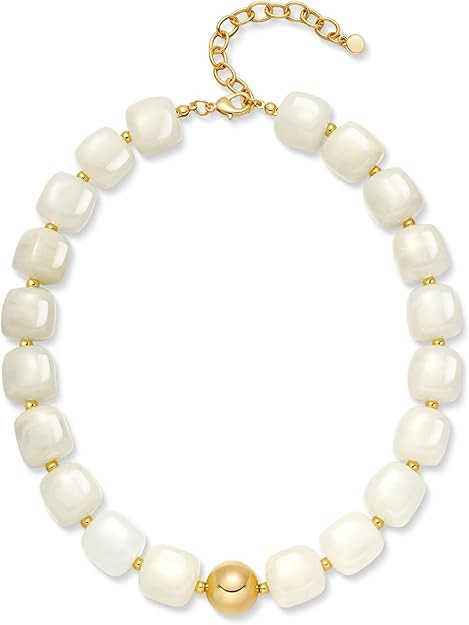 Colorful Beaded Choker Necklace for Women, Summer Beach Statement Resin Beads Necklace, Trendy Ch... | Amazon (US)