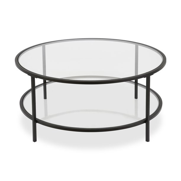 Evelyn&Zoe Contemporary Metal Coffee Table with Glass Shelf - Walmart.com | Walmart (US)