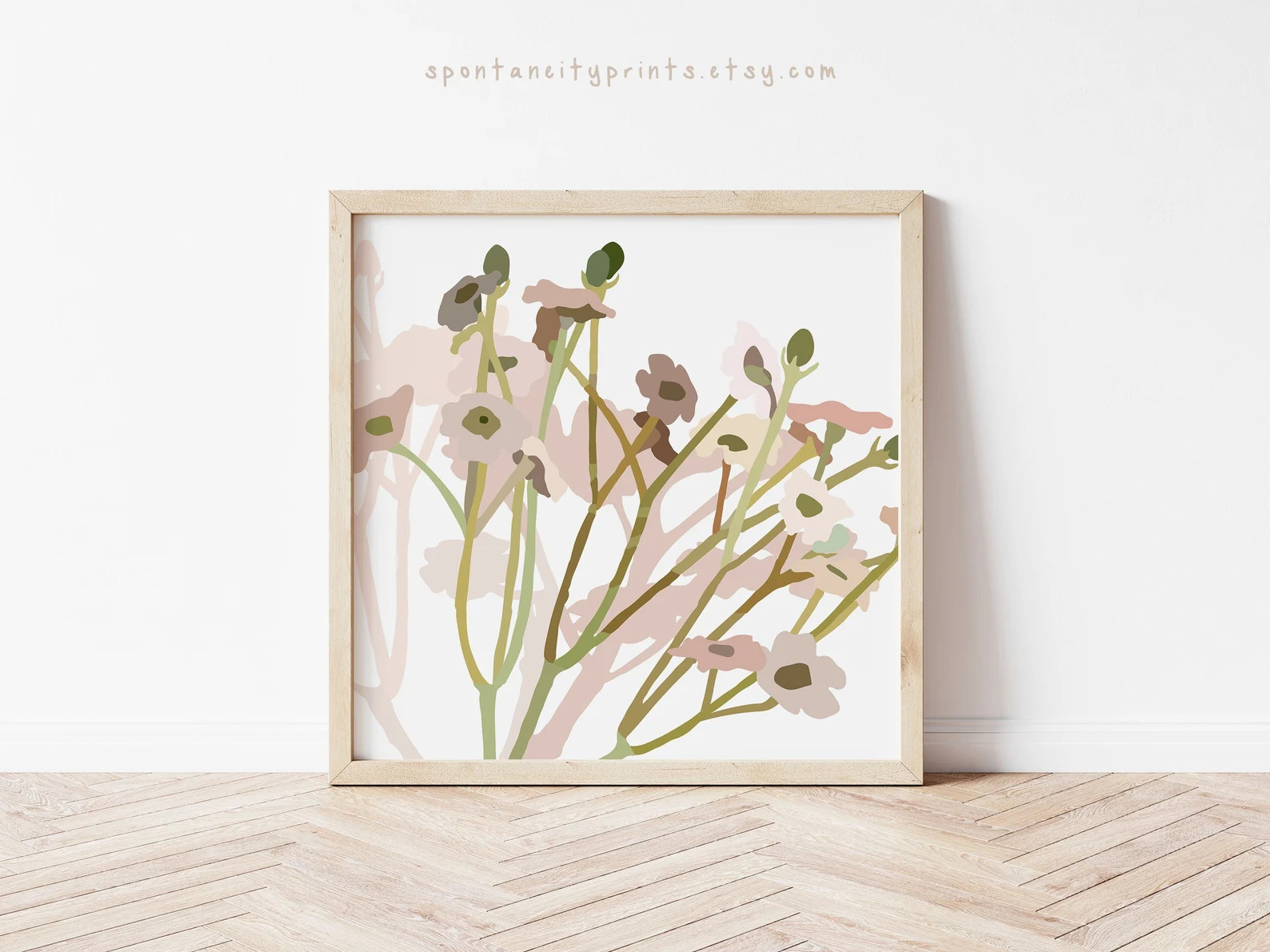 Olive Green Wildflower Wall Art Print, Wild Flower Decor, Neutral Floral Artwork | 6x6 8x8 10x10 ... | Etsy (US)