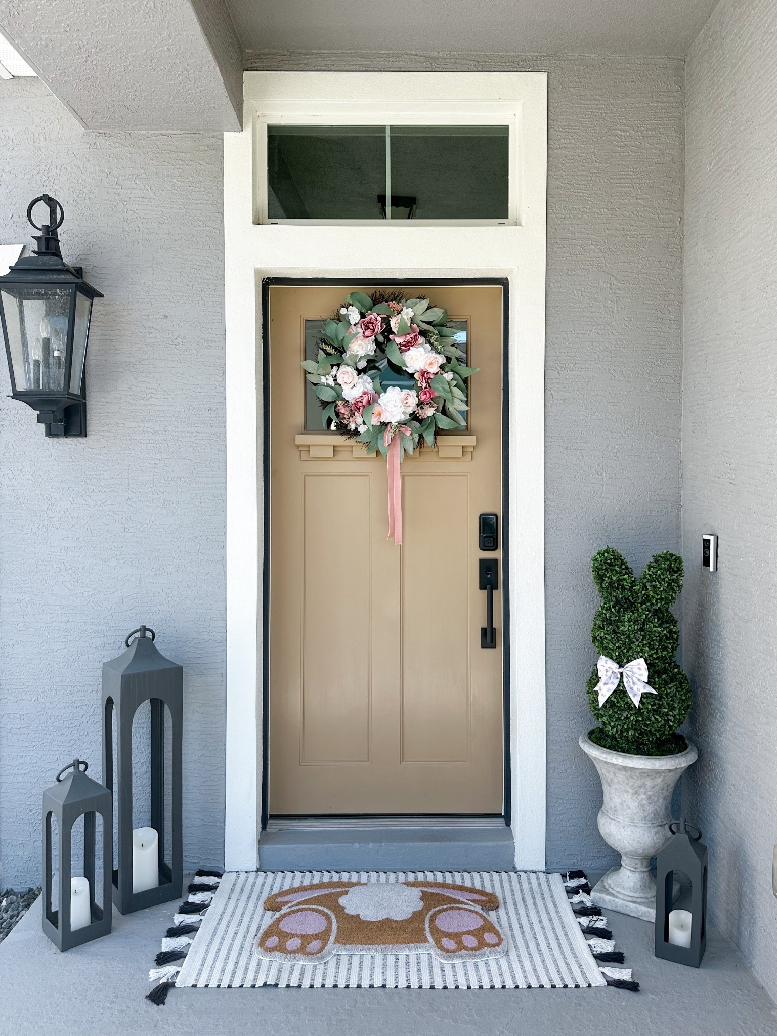 Craftsman series wood front door, window, pane dividers and dentil shelf. Love the matte black hardware and it isn’t stained yet have to stain a little warmer don’t want to paint it a craftsman door should be wood. Love the warmth and extra light from the window. We designed our craftsman style home new a 7.5-8 years ago (always wanted and talked about a craftsman home) we have had the doors years and couldn’t get anyone to hang it but it’s up and I’m obsessed. I picked out the stone, exterior metals all black with this vision excited to have it come to life. Craftsman style homes (historic) were always a fave of mine and it was so fun to build one new I think we got another 1-2 years now of time to stay put lol. I have so many more new ideas can’t wait to share #door #frontdoor #handle #doorhandle #smartlock #wifilock #halolock #kwikset #sanclemente #matteblackdoorhandle #hardware #plastpro #wooddoor #craftsmandoor #curbappeal #exteriorupgrades #entryway 

#LTKHome #LTKStyleTip