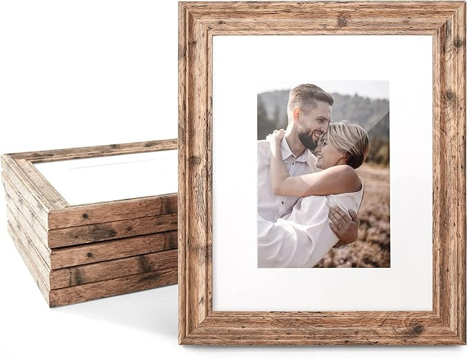TWING 8x10 Picture Frame Set of 6, Vintage Walnut Photo Frames Display Pictures 5x7 with Mat or 8... | Amazon (US)