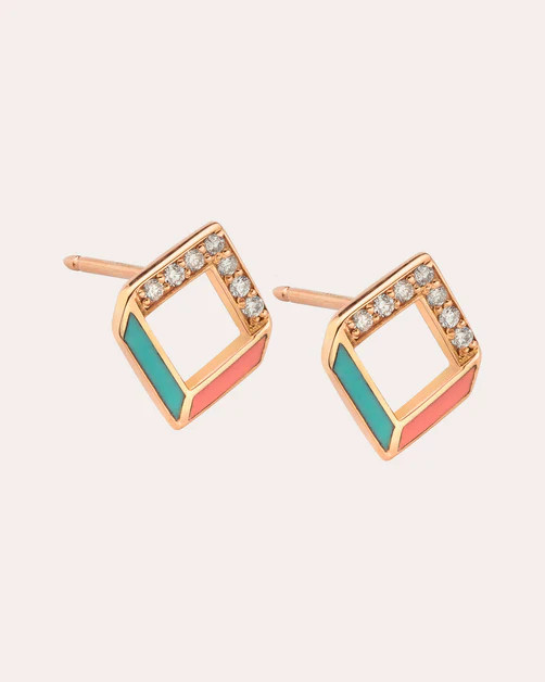 Diamond & Multicolor Enamel Chevron Earrings | Olivela