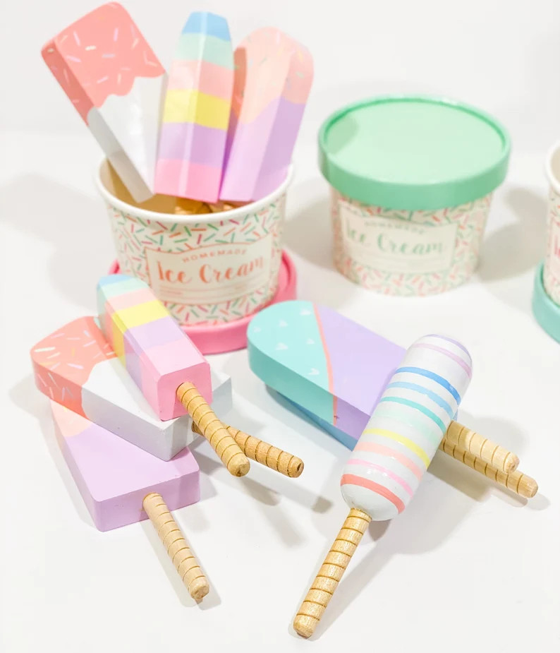 Pastel wooden ice cream set - handmade wooden pretend kitchen food | Etsy (US)
