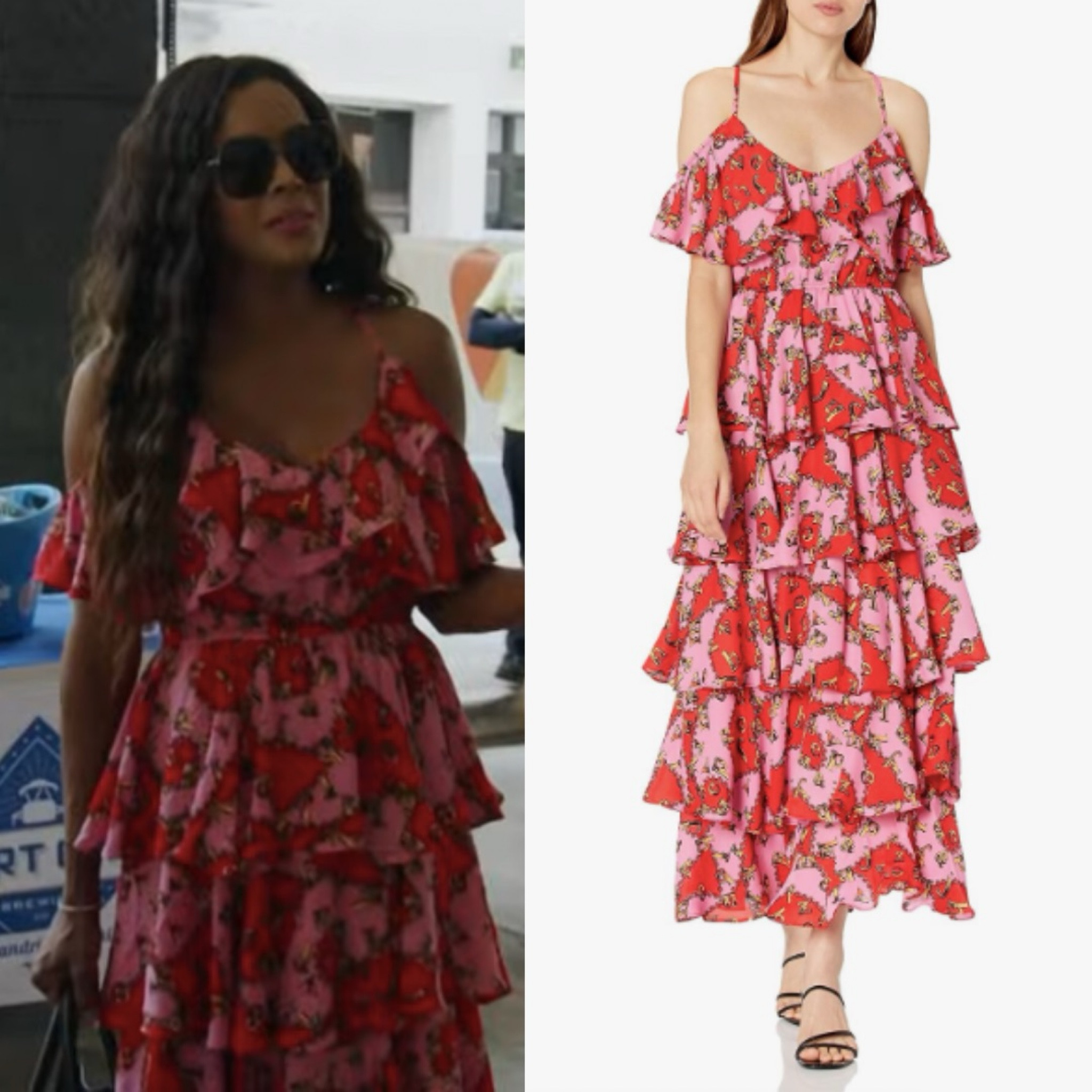 Stacey Rusch’s Red and Pink Floral Print Maxi Dress