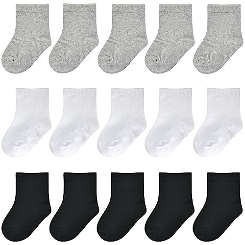 Baby Socks - Newborn Crew Socks, 15 Pack (5 Black + 5 White + 5 Grey), 0-3 Months, Baptism & Christening, Girls or Boys | Amazon (US)